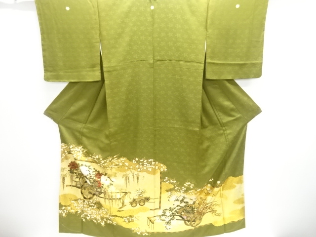 JAPANESE KIMONO / TOMESODE / KINSAI / EMBROIDERY / FLOWER CART / 5 CREST / ARTIST WORK 